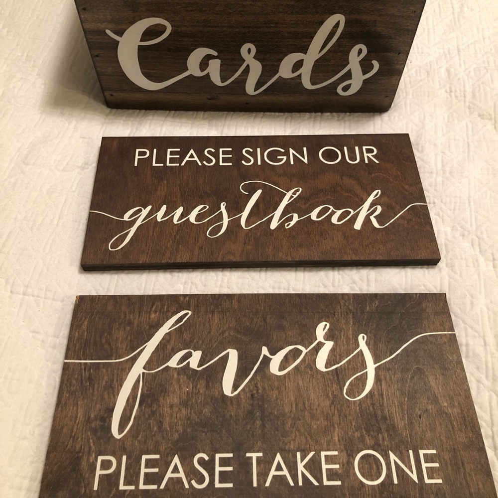 Wedding wooden card box and signs